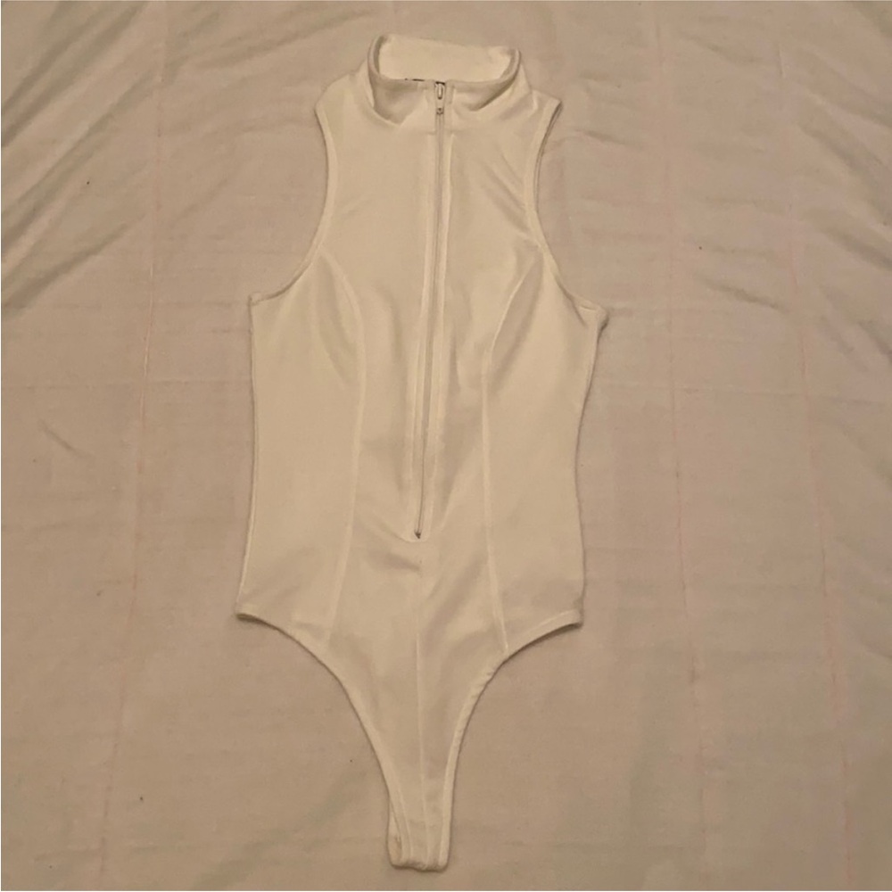 Lux White High Neck Sleeveless Bodysuit